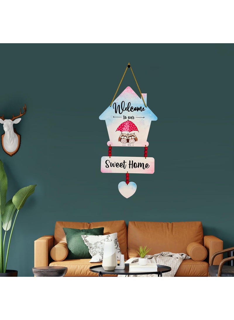 Charming Owl Duo Wooden Wall Hanging Welcome to Sweet Home
