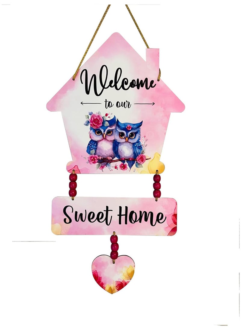 Charming Dual Owl Wooden Wall Hanging Welcome to Sweet Home Dcor