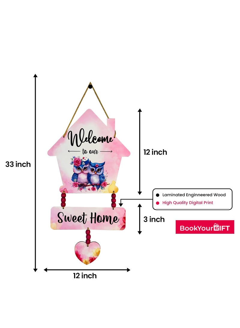 Charming Dual Owl Wooden Wall Hanging Welcome to Sweet Home Dcor