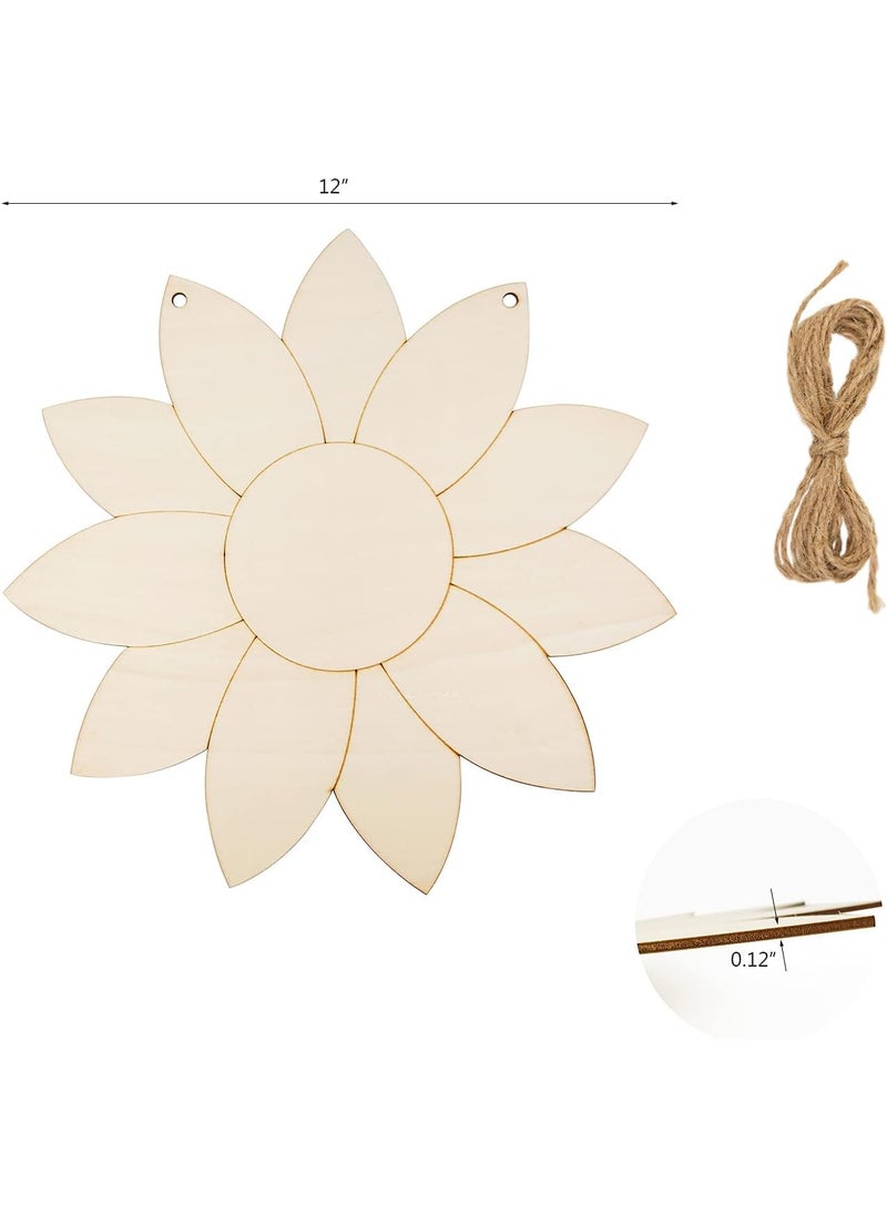 Cliths 4Pack Unfinished Wood Sunflower Cutouts DIY Craft Supplies for Spring Summer Home Decor 12 Inch 3mm Thick Wooden Sunflower Door Hangers Unpainted Wood Signs