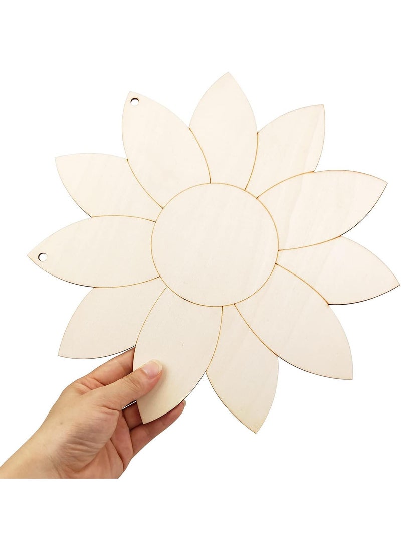 Cliths 4Pack Unfinished Wood Sunflower Cutouts DIY Craft Supplies for Spring Summer Home Decor 12 Inch 3mm Thick Wooden Sunflower Door Hangers Unpainted Wood Signs