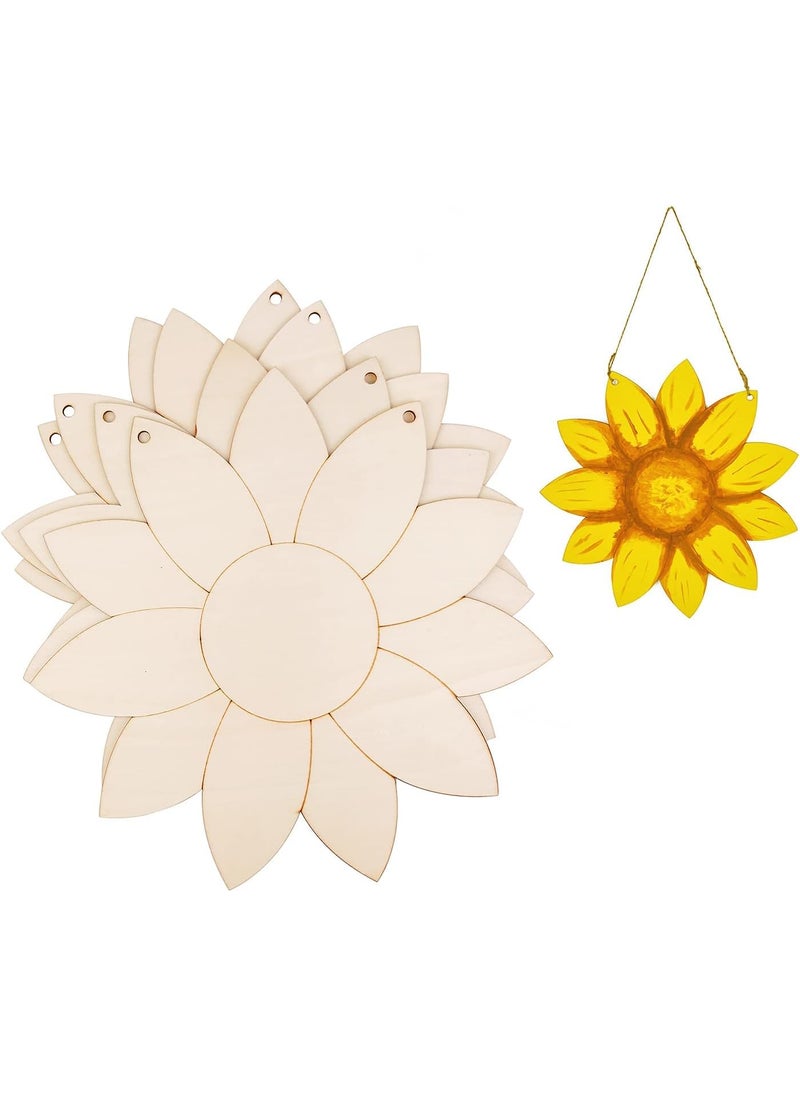 Cliths 4Pack Unfinished Wood Sunflower Cutouts DIY Craft Supplies for Spring Summer Home Decor 12 Inch 3mm Thick Wooden Sunflower Door Hangers Unpainted Wood Signs