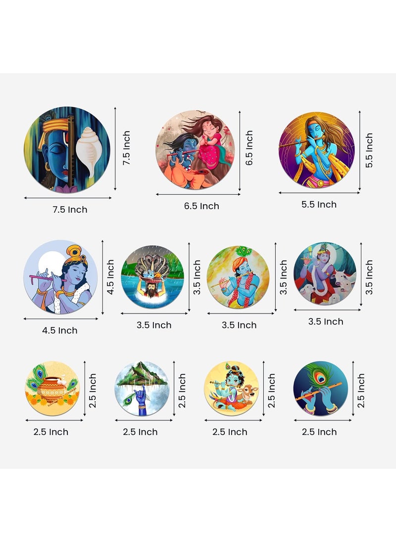 BookYourGIFT Beautiful Krishna Wooden Wall Plates For Home DecorPack Of 11
