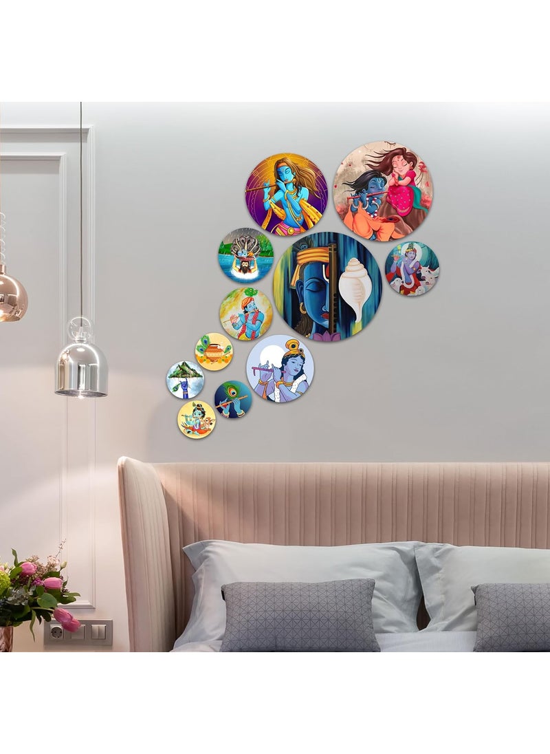 BookYourGIFT Beautiful Krishna Wooden Wall Plates For Home DecorPack Of 11