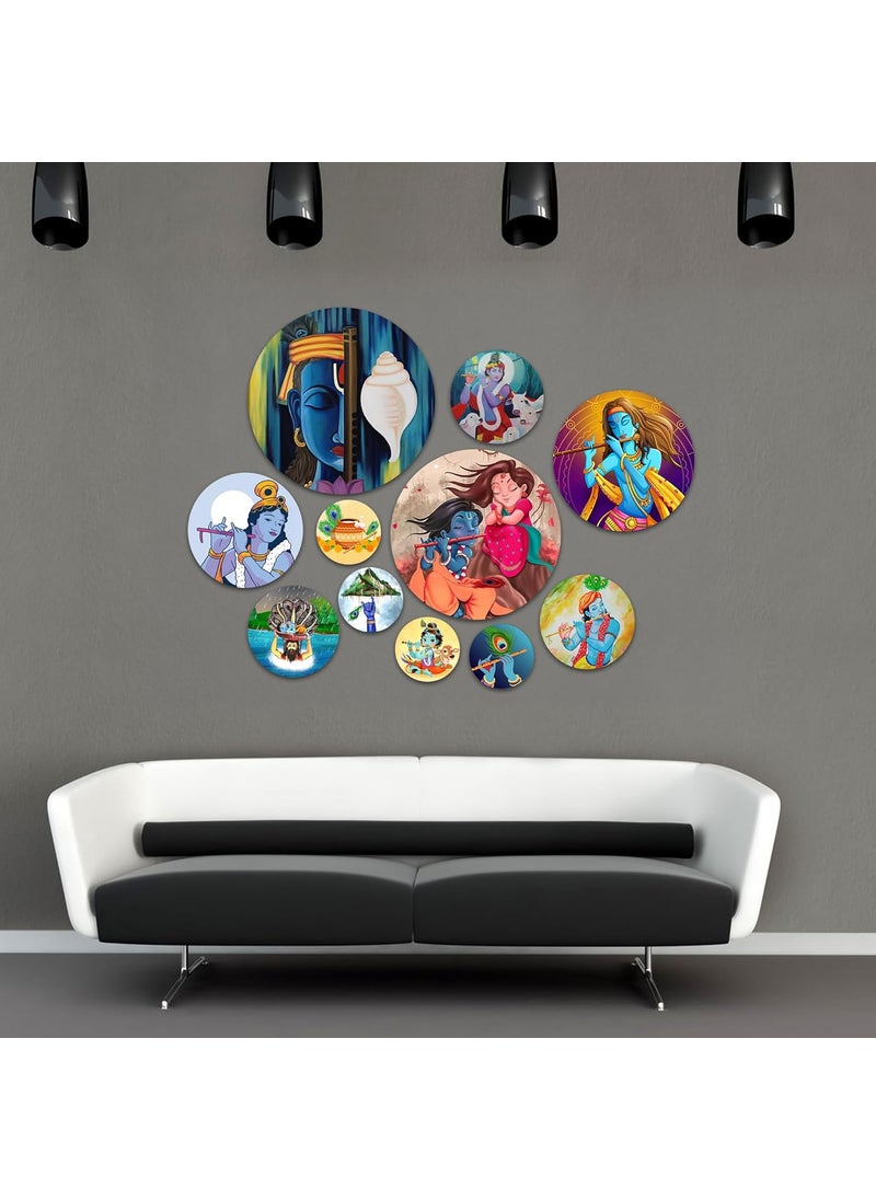 BookYourGIFT Beautiful Krishna Wooden Wall Plates For Home DecorPack Of 11