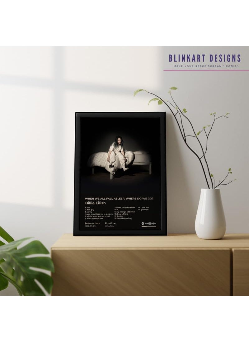 BLINKART Billie Eilish WHEN WE ALL FALL ASLEEPWHERE DO WE GOPopular Music Album Hanging Wall13x10inch Decoration Home Bedroom Living Room Aesthetics Artworks Spotify Song Link QR Code Photo Frame