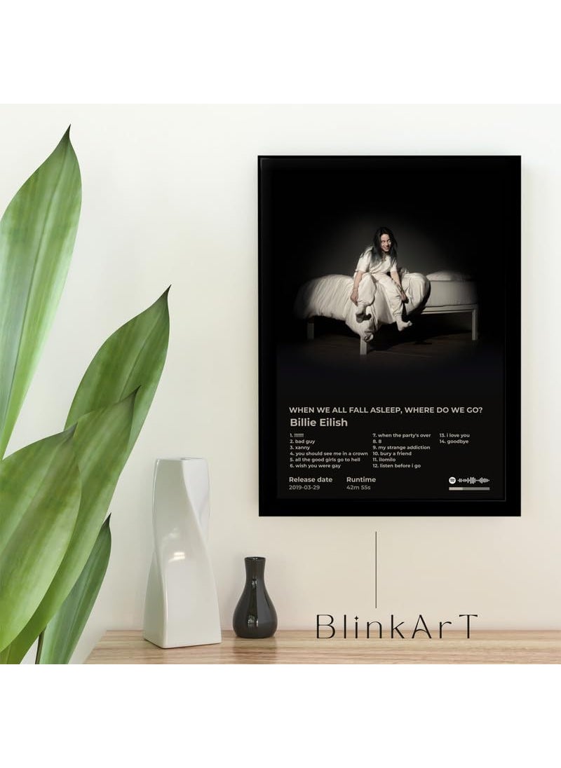 BLINKART Billie Eilish WHEN WE ALL FALL ASLEEPWHERE DO WE GOPopular Music Album Hanging Wall13x10inch Decoration Home Bedroom Living Room Aesthetics Artworks Spotify Song Link QR Code Photo Frame