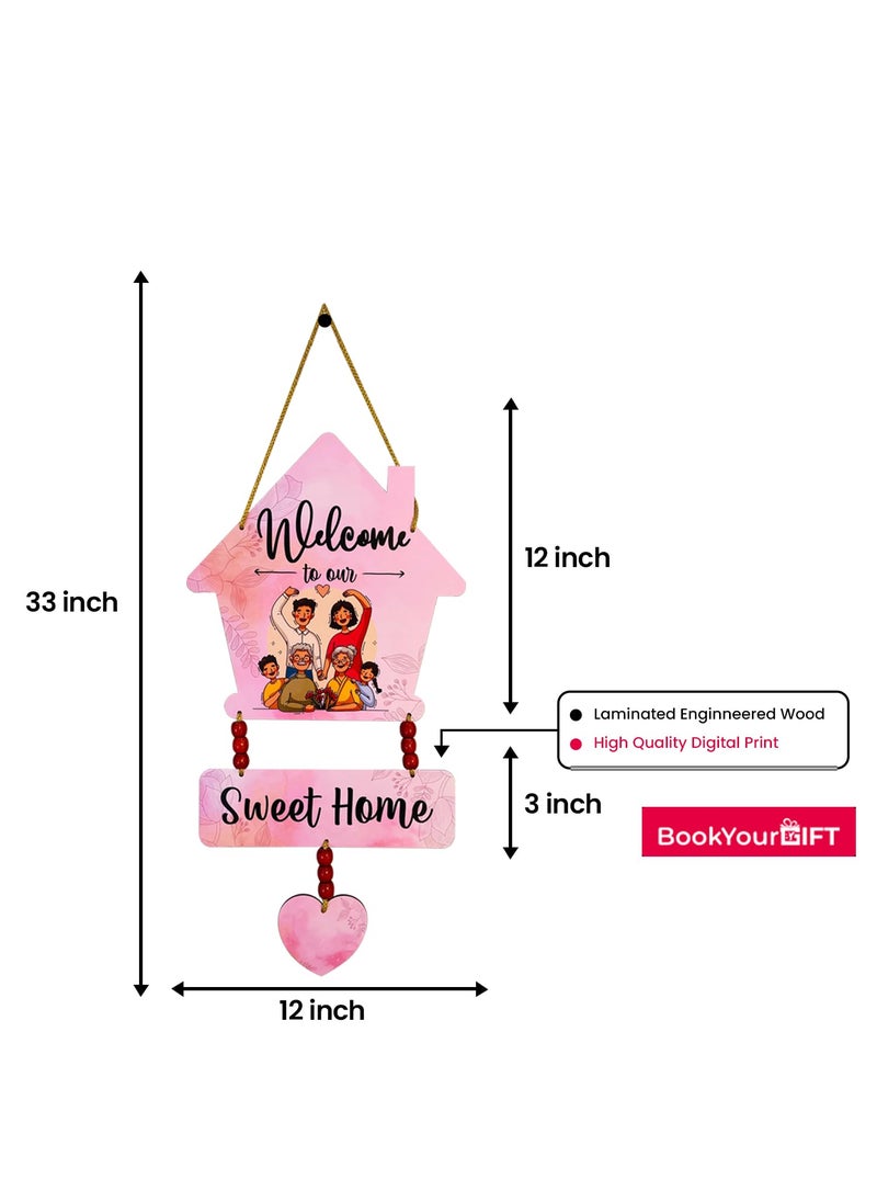 BookYourGIFT Charming Wooden Wall Hanging Sweet Home Pink Family Photo Decor
