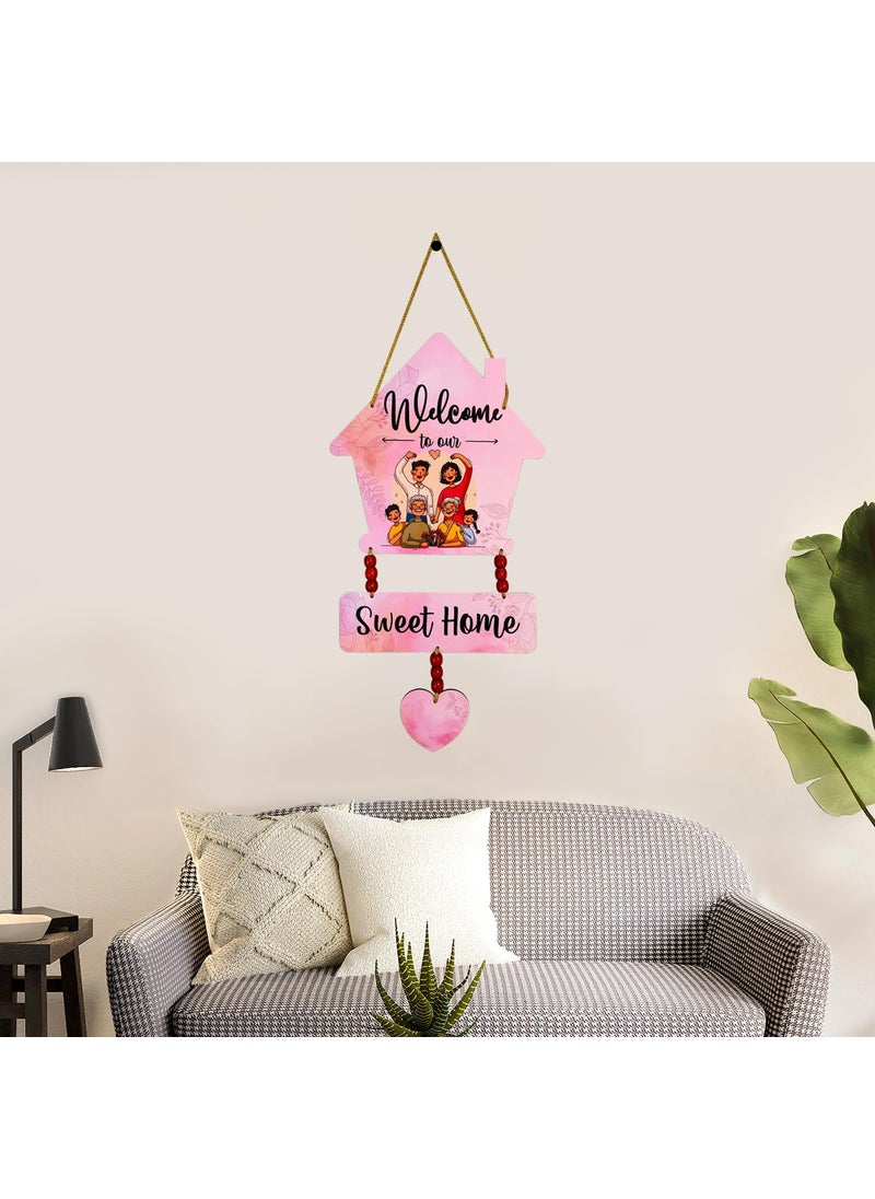 BookYourGIFT Charming Wooden Wall Hanging Sweet Home Pink Family Photo Decor