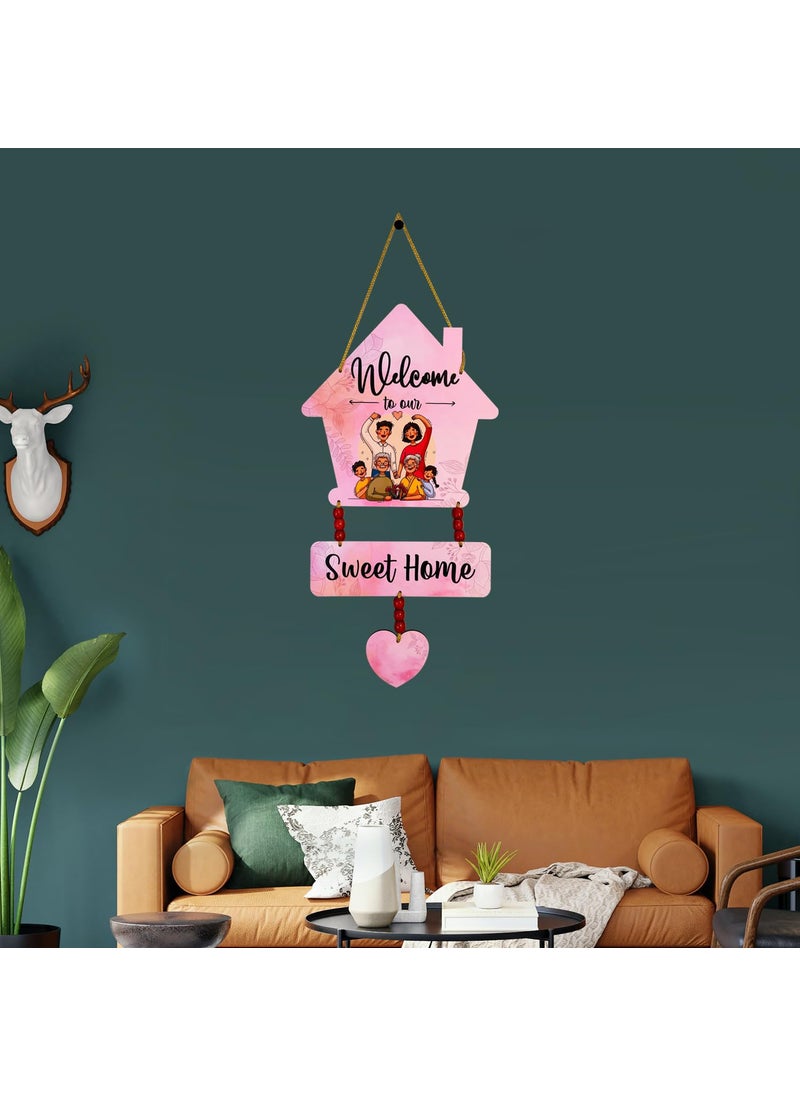 BookYourGIFT Charming Wooden Wall Hanging Sweet Home Pink Family Photo Decor