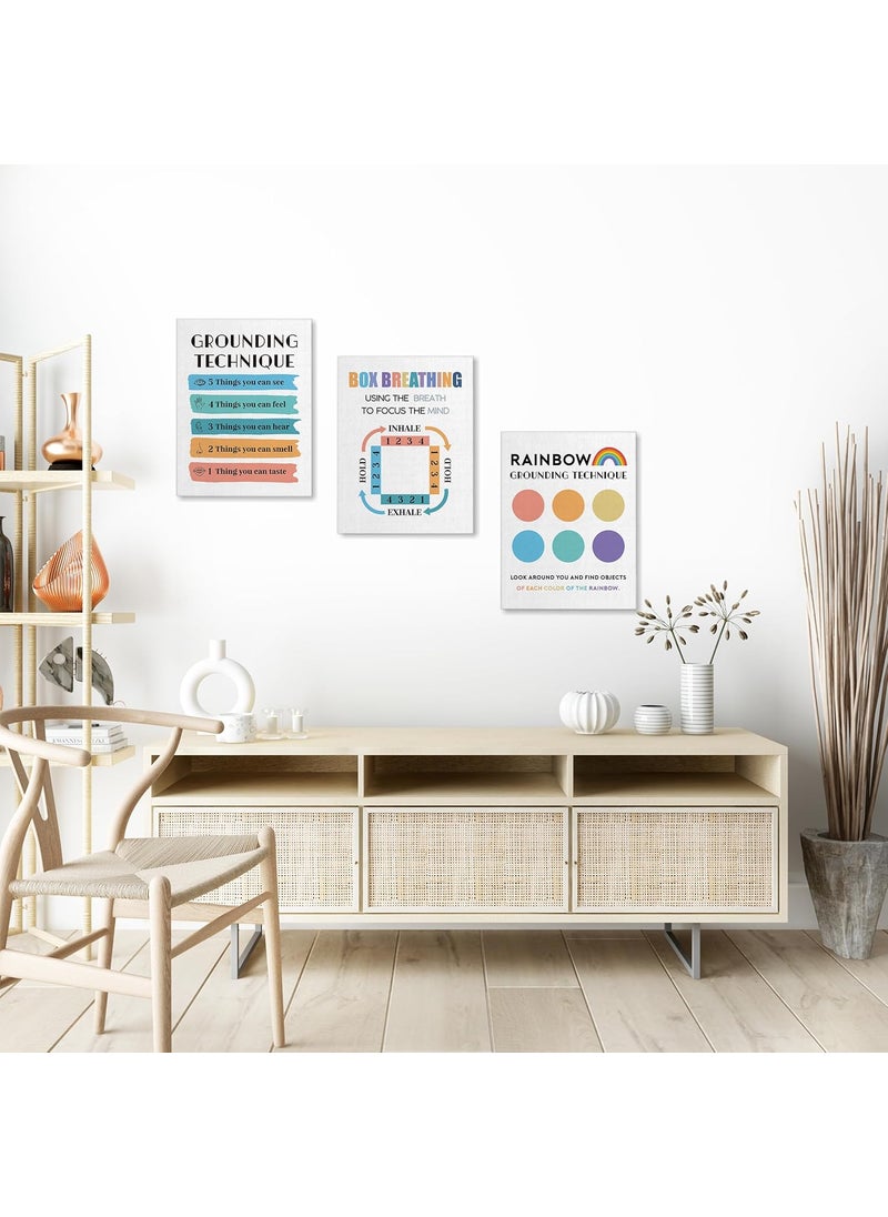 3 Pieces Canvas Wall Art Mental Health Canvas Poster Psych Strategies for Kids Toddler Coping Skills Wall Decor Decor for Calming Down Corner Therapist Office Decor Counseling Room Decor