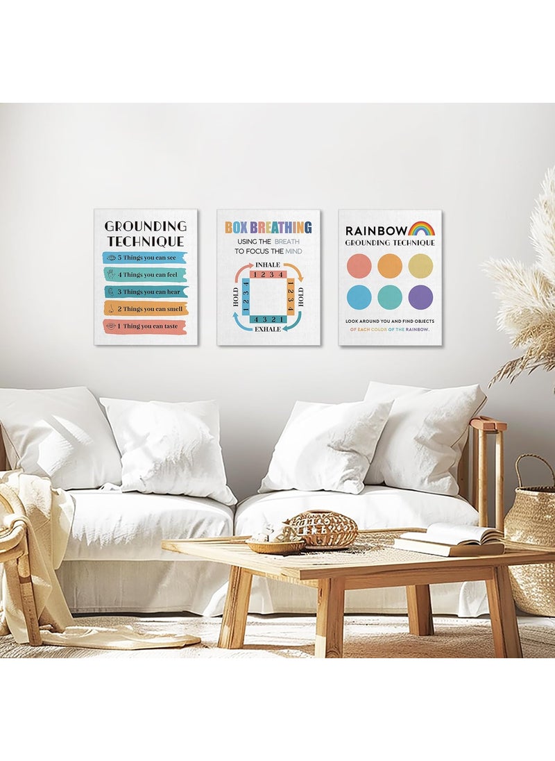 3 Pieces Canvas Wall Art Mental Health Canvas Poster Psych Strategies for Kids Toddler Coping Skills Wall Decor Decor for Calming Down Corner Therapist Office Decor Counseling Room Decor