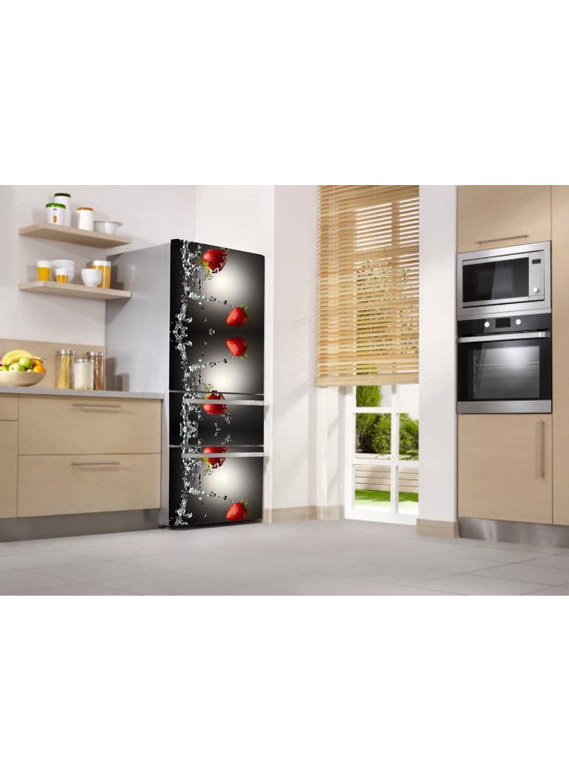 Psychedelic Collection Strawbery Fruit Water Splash Fridge Decorative Sticker Multicolor PVC Vinyl 160x60