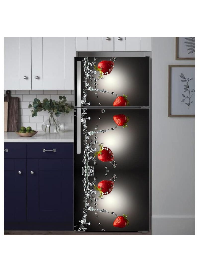 Psychedelic Collection Strawbery Fruit Water Splash Fridge Decorative Sticker Multicolor PVC Vinyl 160x60
