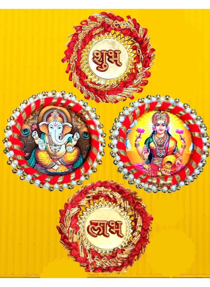 Quarya Diwali Laxmi Ganesh Shubh Labh Dipawli Sticker for Door Floor Wall Decoration Golden Metal Traditional Design Stickers for Home Office Decoration