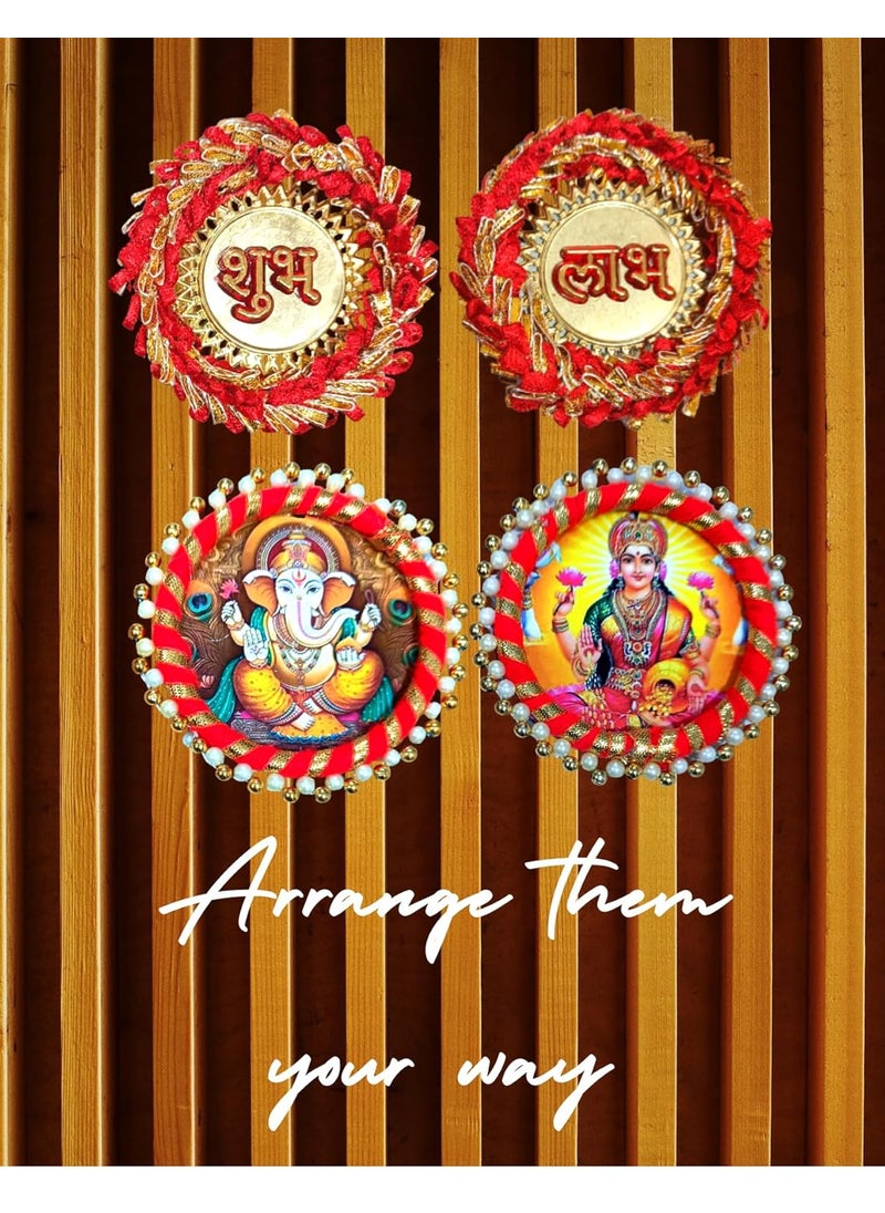Quarya Diwali Laxmi Ganesh Shubh Labh Dipawli Sticker for Door Floor Wall Decoration Golden Metal Traditional Design Stickers for Home Office Decoration