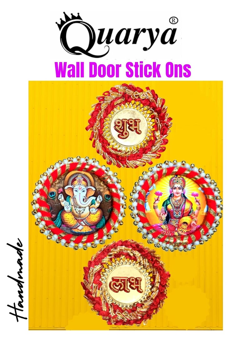 Quarya Diwali Laxmi Ganesh Shubh Labh Dipawli Sticker for Door Floor Wall Decoration Golden Metal Traditional Design Stickers for Home Office Decoration