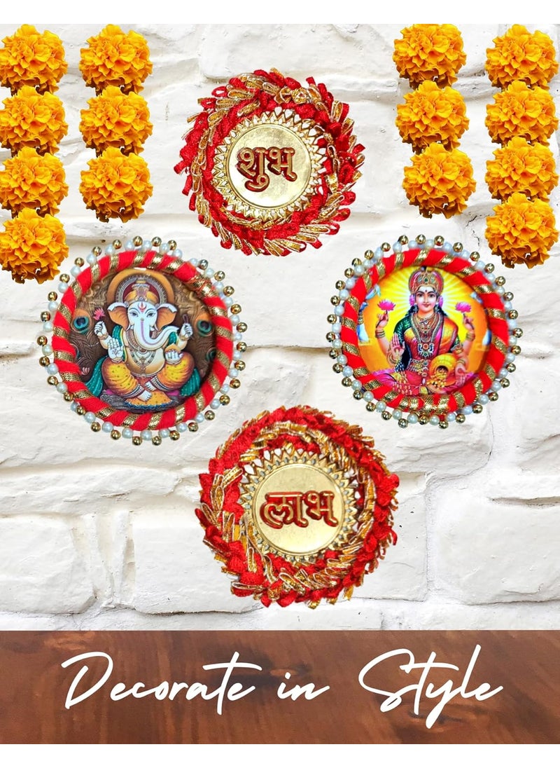 Quarya Diwali Laxmi Ganesh Shubh Labh Dipawli Sticker for Door Floor Wall Decoration Golden Metal Traditional Design Stickers for Home Office Decoration