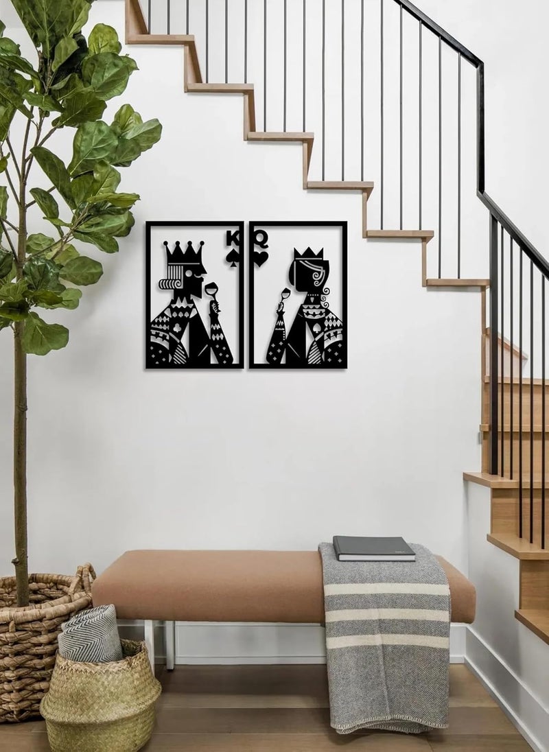 SHIVASHRAY CRAFTS The King of Spades and the Queen of Hearts Wall Art Playing Cards Wall Decor King and Queen Wood Sign
