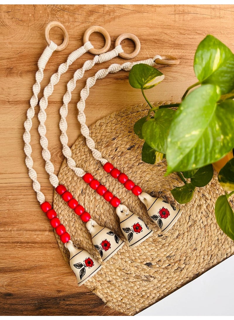 Shopping Shots Macrame Symphony Ceramic Bells with Hook for WallHome Garden Decor and GiftingPack of 2