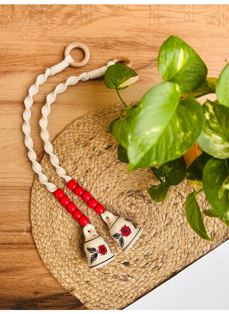 Shopping Shots Macrame Symphony Ceramic Bells with Hook for WallHome Garden Decor and GiftingPack of 2