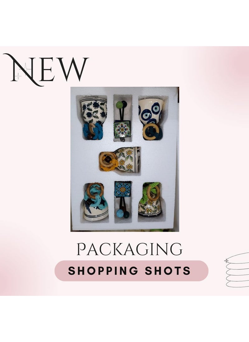 Shopping Shots Ceramic HandPainted Macrame Bell Bohemian Flowers Printed Pack of 5 Medium Size Ringing Bells Size 5inch with Complementary Ceramic Hooks