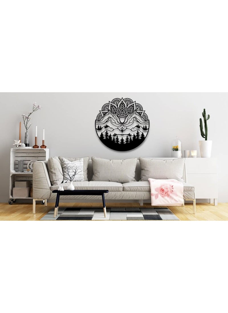 trademubarak Mountain Lotus Flower Wall Art 3d Wall Art for Living Room Home DecorWall Hanging with Matte FinishScratch Rust Free Modern Art for Drawing Room BedroomOfficeBlack 18 Inches