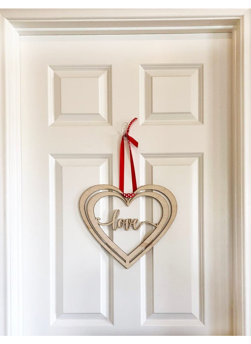 Cliths Pack of 1 Piece Valentines Love Wood Heart Door Sign Front Entry Laser Cut Bedroom Wall Art Hanging Home Decor inOutdoor Decoration Door Hanger