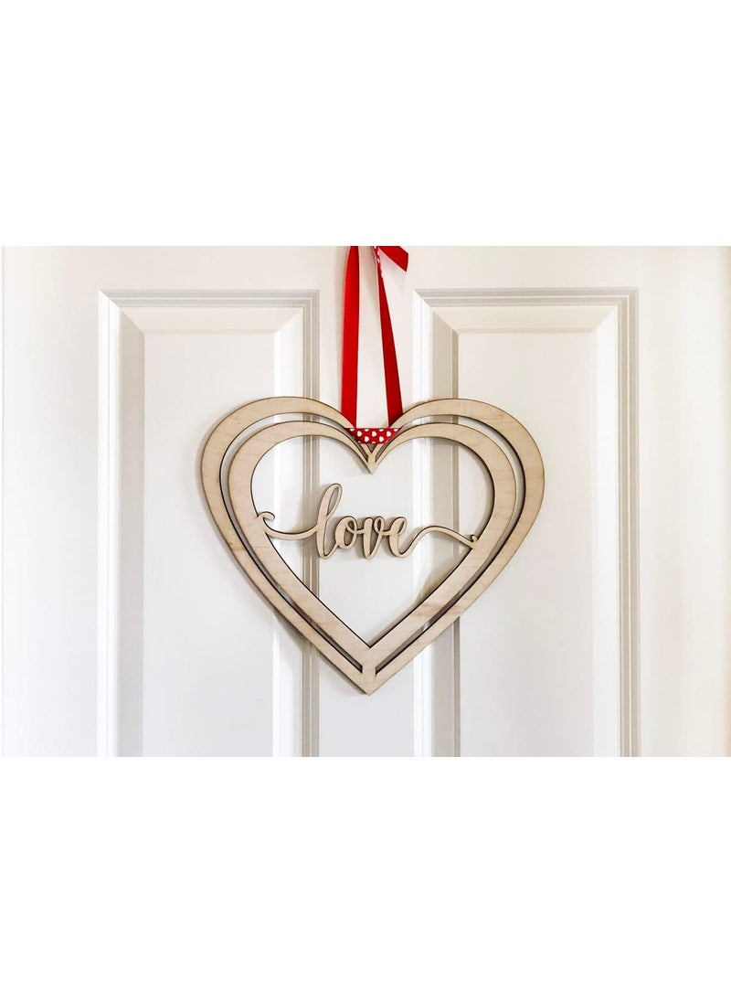 Cliths Pack of 1 Piece Valentines Love Wood Heart Door Sign Front Entry Laser Cut Bedroom Wall Art Hanging Home Decor inOutdoor Decoration Door Hanger