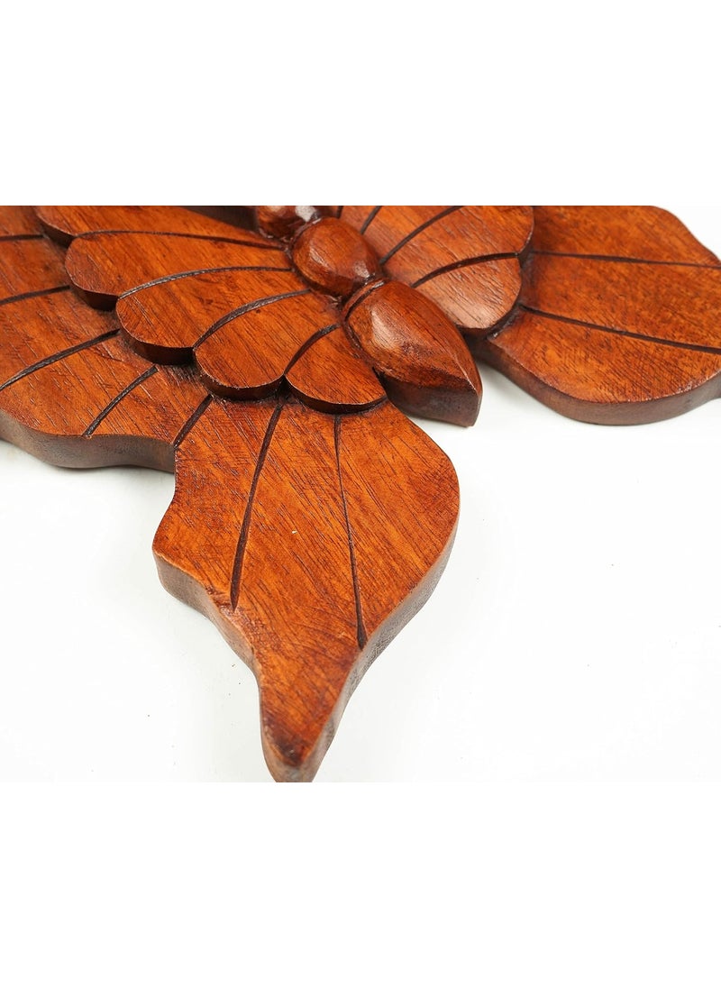 kveer SS Art Solid Wood Butterfly Wall Art Wood Carving Room Decor Brown