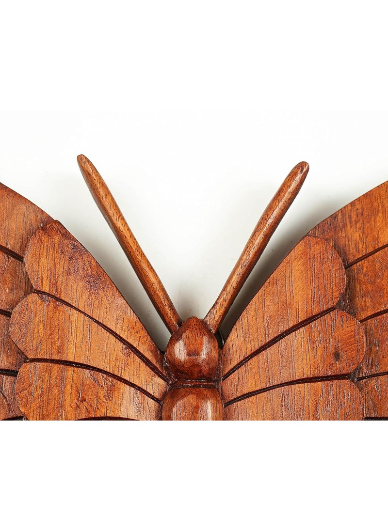 kveer SS Art Solid Wood Butterfly Wall Art Wood Carving Room Decor Brown