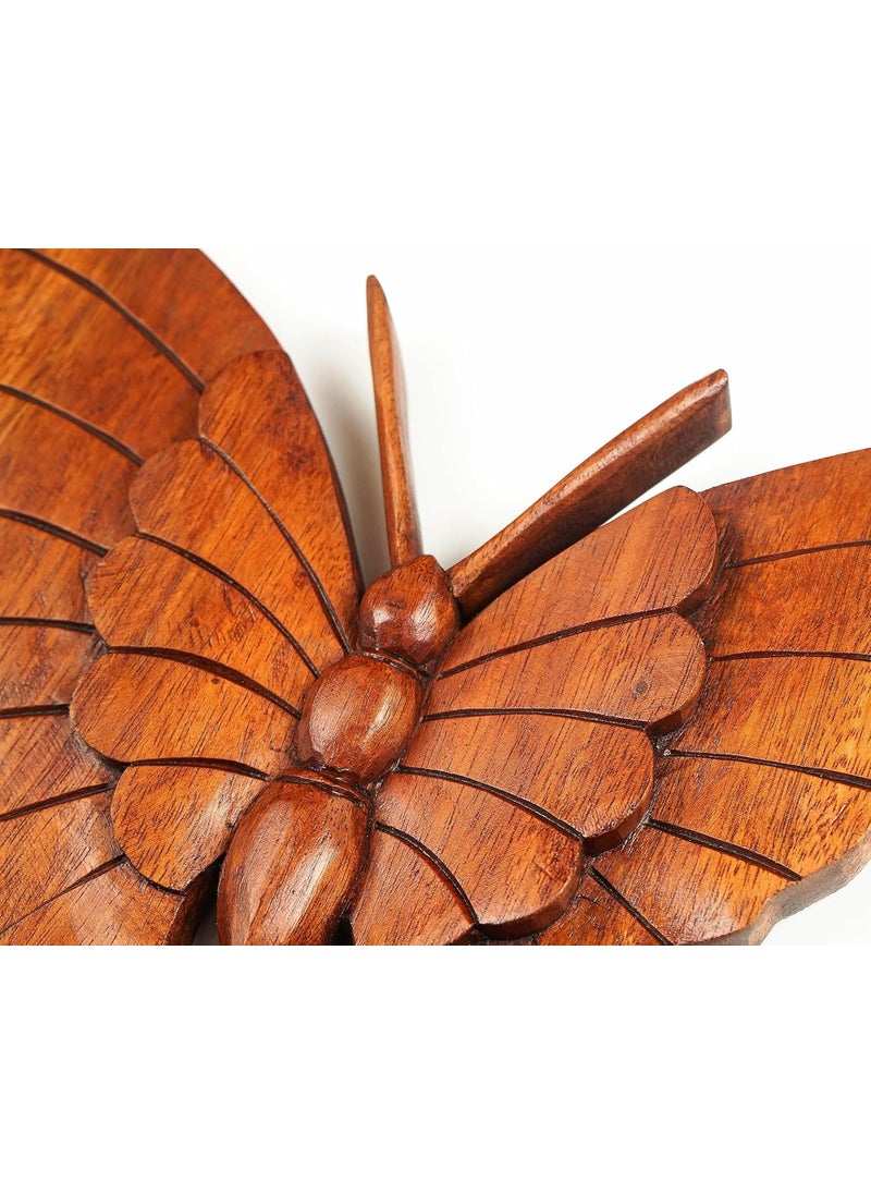 kveer SS Art Solid Wood Butterfly Wall Art Wood Carving Room Decor Brown