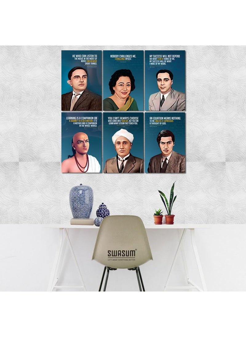 SWASUM Indian Scientist Motivational and Inspirational Quotes Wall Posters Aryabhatta Homi J Bhabha CV Raman Vikram Sarabhai Ramanujan Shakuntla Devi Pack of 06 Vinyl SelfAdhesive