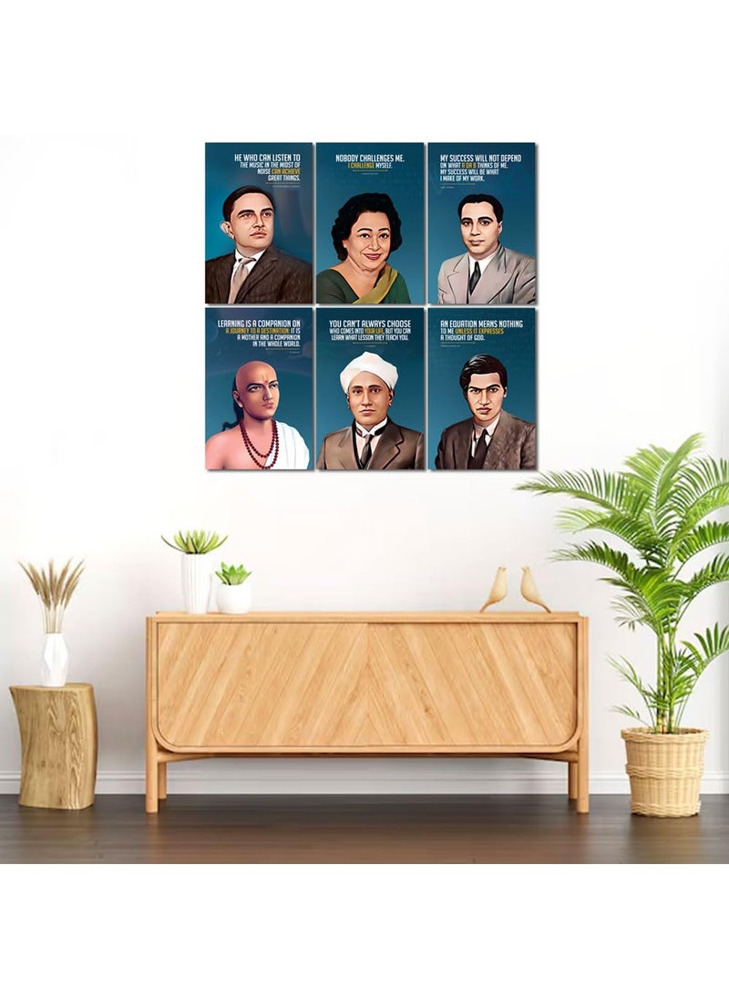SWASUM Indian Scientist Motivational and Inspirational Quotes Wall Posters Aryabhatta Homi J Bhabha CV Raman Vikram Sarabhai Ramanujan Shakuntla Devi Pack of 06 Vinyl SelfAdhesive