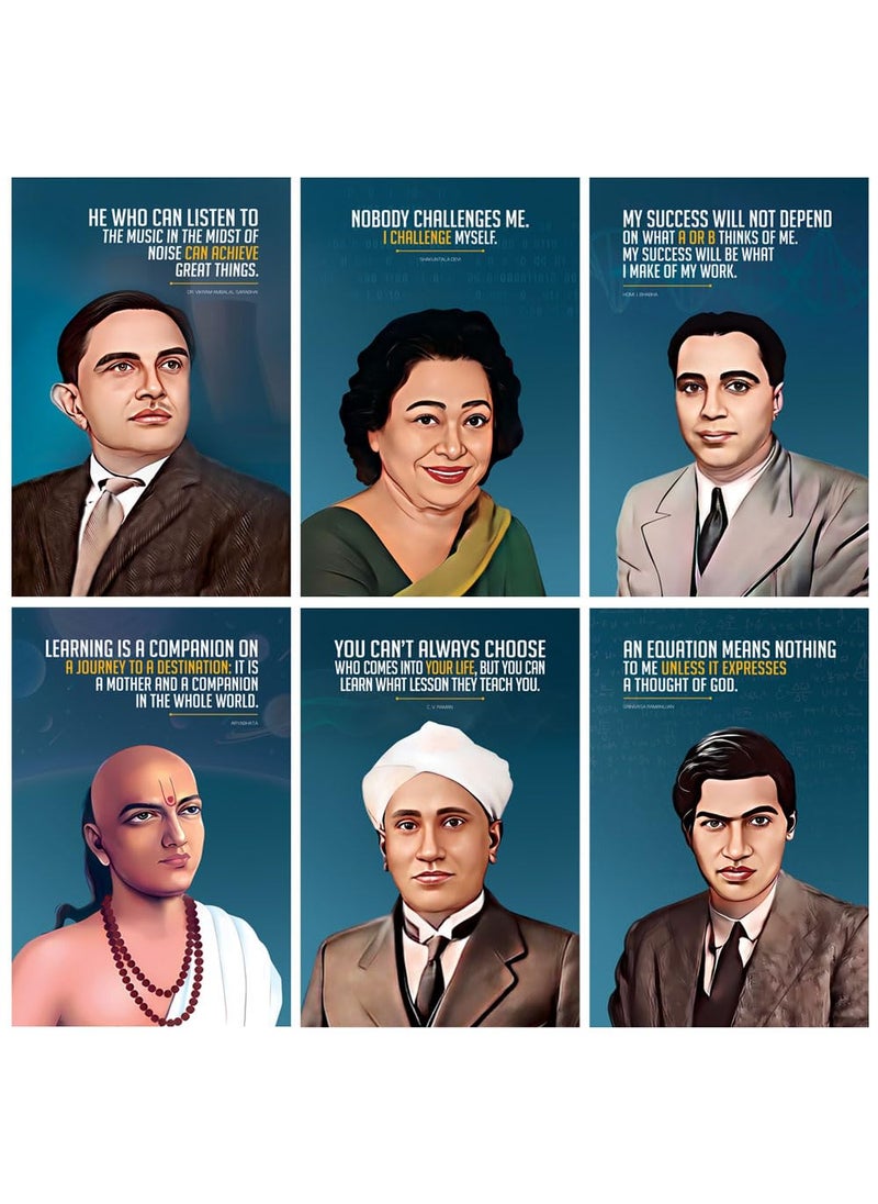 SWASUM Indian Scientist Motivational and Inspirational Quotes Wall Posters Aryabhatta Homi J Bhabha CV Raman Vikram Sarabhai Ramanujan Shakuntla Devi Pack of 06 Vinyl SelfAdhesive