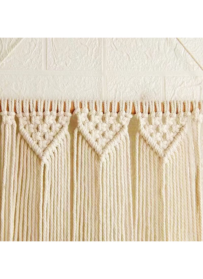 URHAN Macrame Indoor Wall Hanging Shelf Chic Decor Wood Floating Boho ShelvesWS02 with Wooden Dowel Hand Woven Bohemian Decor for Apartment Dorm Bedroom Living Room Nursery Beige 90 x 35cm