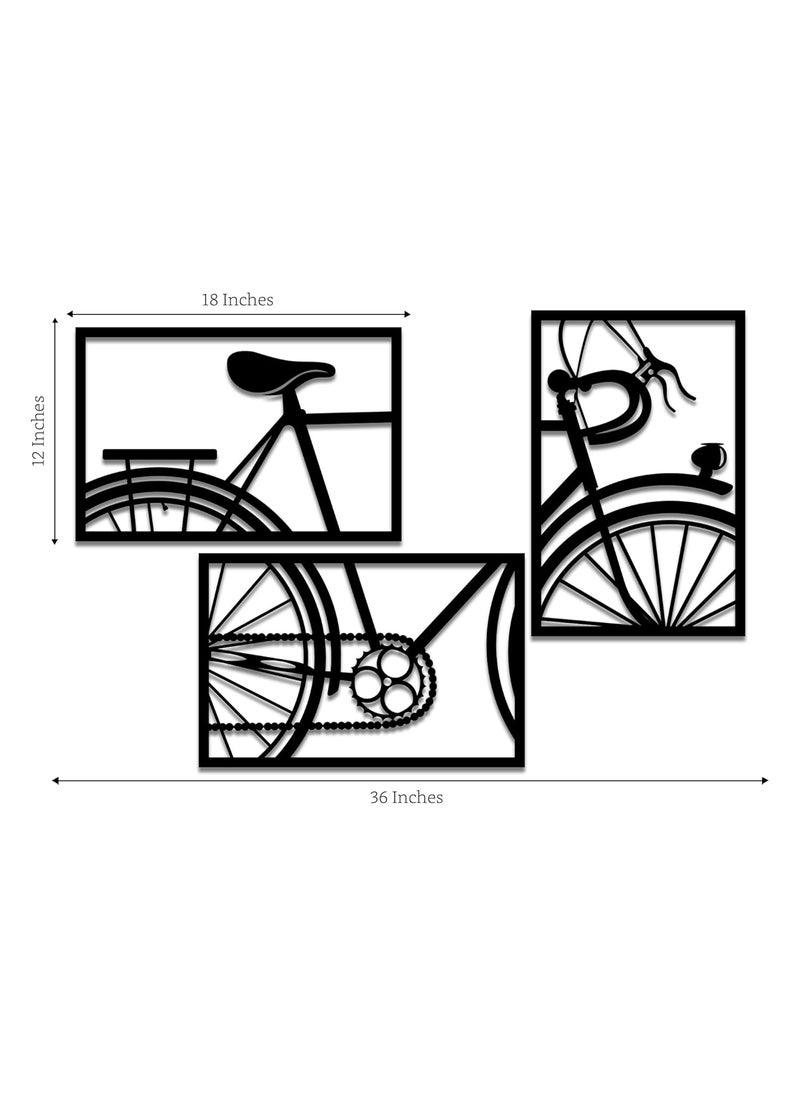 Solimo PreLaminated Pine Wood Cycle Wall Art Laser Cut Precision For Home Dcor For Gifting Set of 3