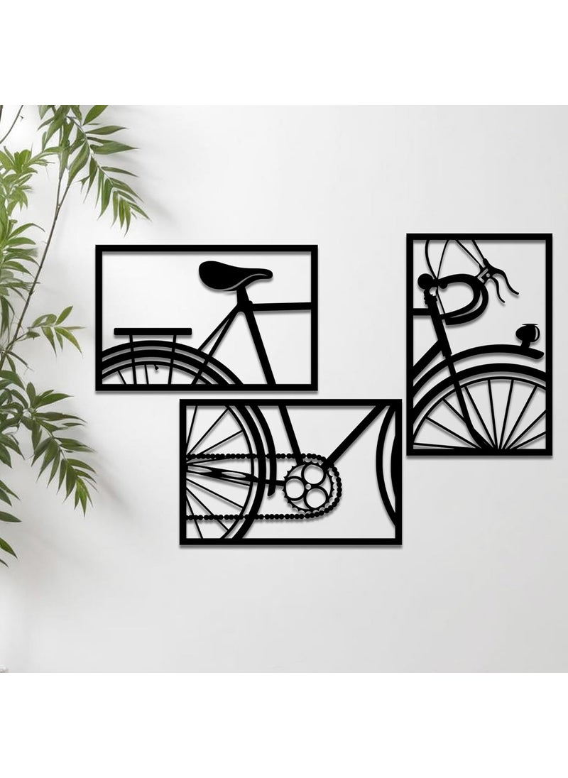 Solimo PreLaminated Pine Wood Cycle Wall Art Laser Cut Precision For Home Dcor For Gifting Set of 3