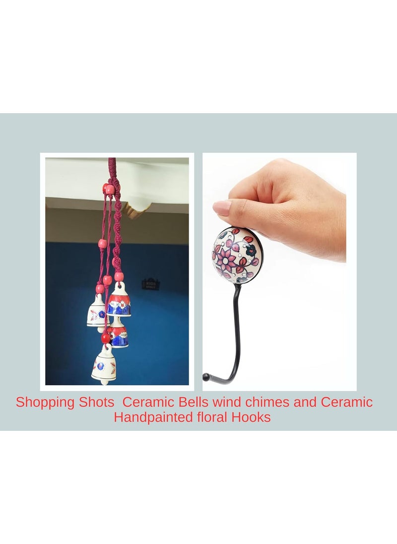 Shopping Shots Macrame Symphony Bells Macrame Melodies Set of 4 Ceramic Hanging Bells Ceramic Hook for WallHome Garden Decor