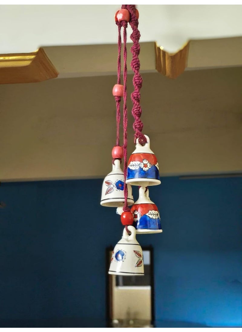 Shopping Shots Macrame Symphony Bells Macrame Melodies Set of 4 Ceramic Hanging Bells Ceramic Hook for WallHome Garden Decor