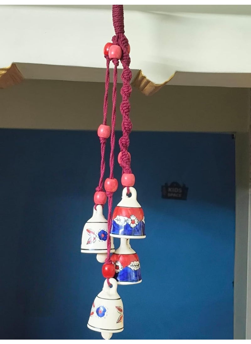 Shopping Shots Macrame Symphony Bells Macrame Melodies Set of 4 Ceramic Hanging Bells Ceramic Hook for WallHome Garden Decor