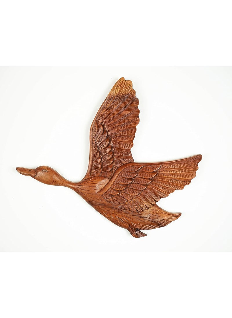 kveer wood Solid Wood Flying Duck Wall Art Wood Carving Room Decor Brown