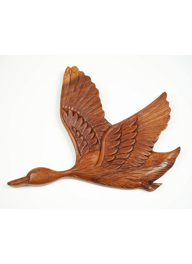 kveer wood Solid Wood Flying Duck Wall Art Wood Carving Room Decor Brown