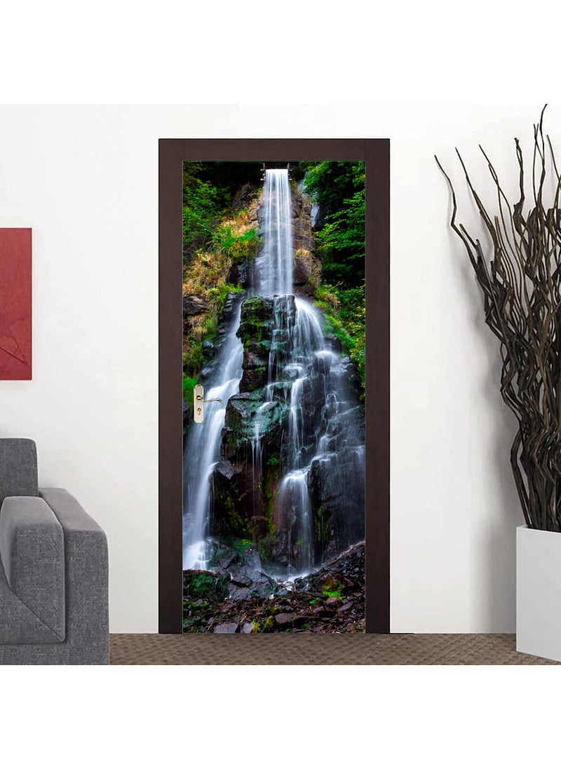 CVANU Vinyl Beauty of Nature Waterfall Decorative Door Sticker Multicolour 77CM X 200CM
