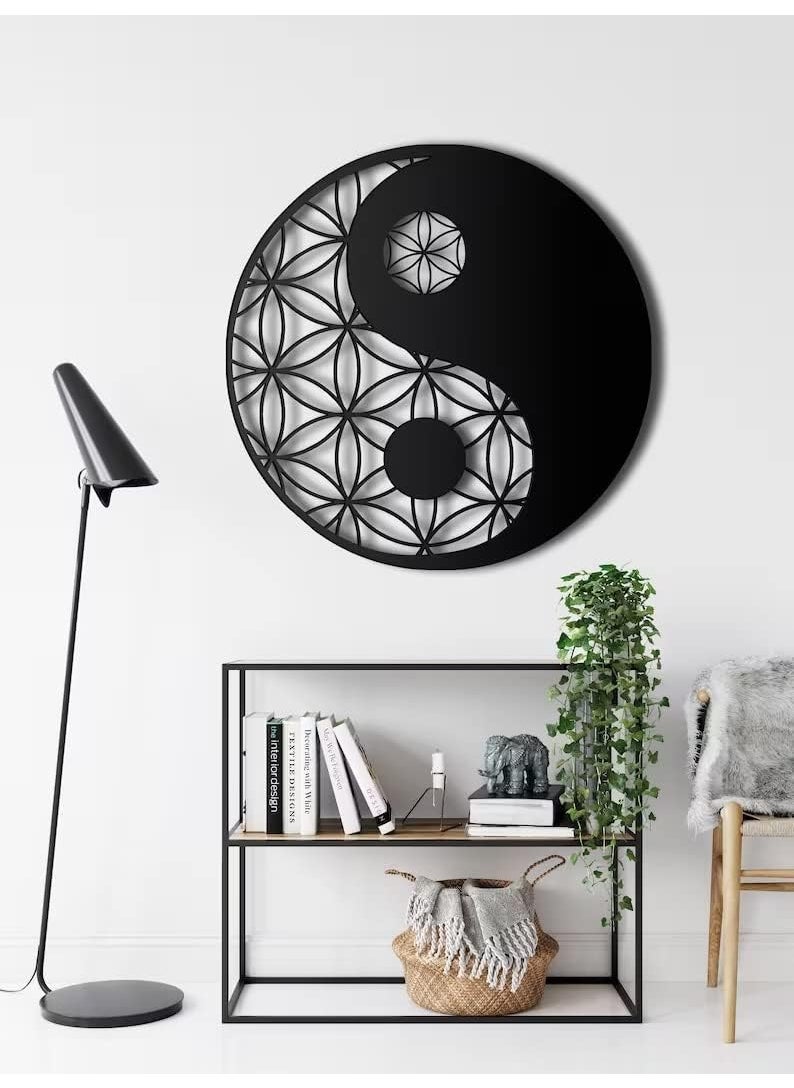 trademubarak Yin Yang Decor Metal Wall Art 3d Wall Art for Living Room Home DecorWall Hanging with Matte FinishScratch Rust Free Modern Art for Drawing Room BedroomOfficeBlack 18 Inches