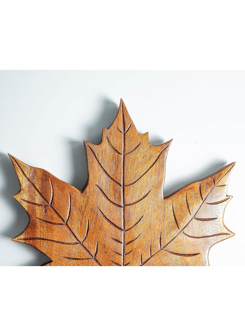 kveer SS Art Solid Wood Maple Leaf Wall Art Wood Carving Room Decor Honey Finish