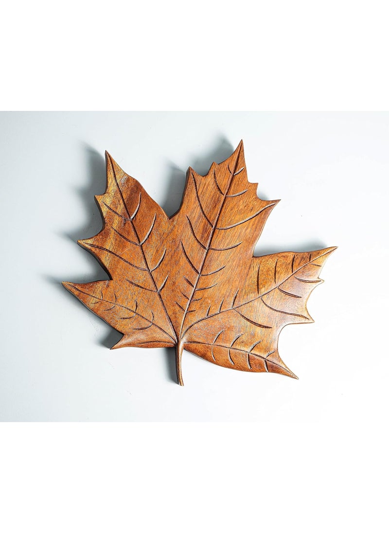 kveer SS Art Solid Wood Maple Leaf Wall Art Wood Carving Room Decor Honey Finish