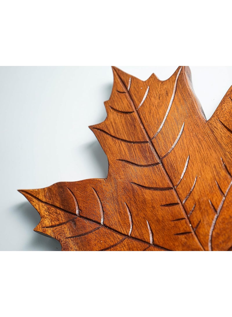 kveer SS Art Solid Wood Maple Leaf Wall Art Wood Carving Room Decor Honey Finish