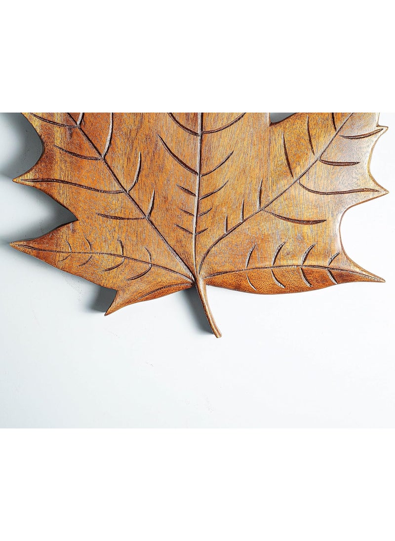 kveer SS Art Solid Wood Maple Leaf Wall Art Wood Carving Room Decor Honey Finish