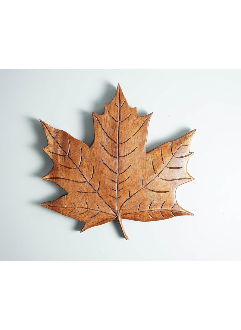 kveer SS Art Solid Wood Maple Leaf Wall Art Wood Carving Room Decor Honey Finish